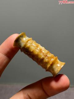 明代和田白玉谷纹玉勒子玉管珠中古老玉包浆玉石籽料雕件